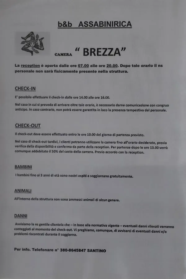 Bed and Breakfast Assabinirica Acquedolci 0*,